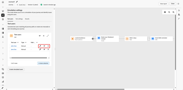 Simulated user selection panel