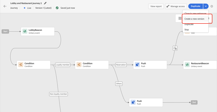 Create new version dialog for duplicating journey