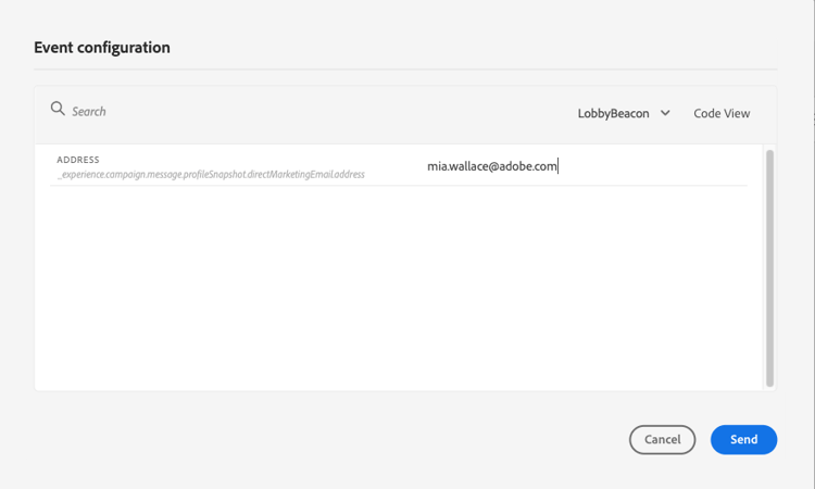 Event configuration fields with Profile Identifier input