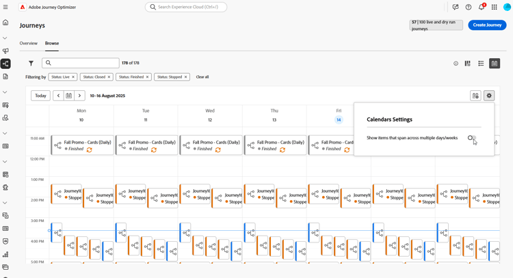 calendar view showing live campaigns