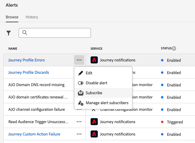Subscribing to an alert