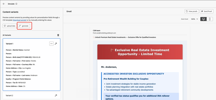 Generate variants button