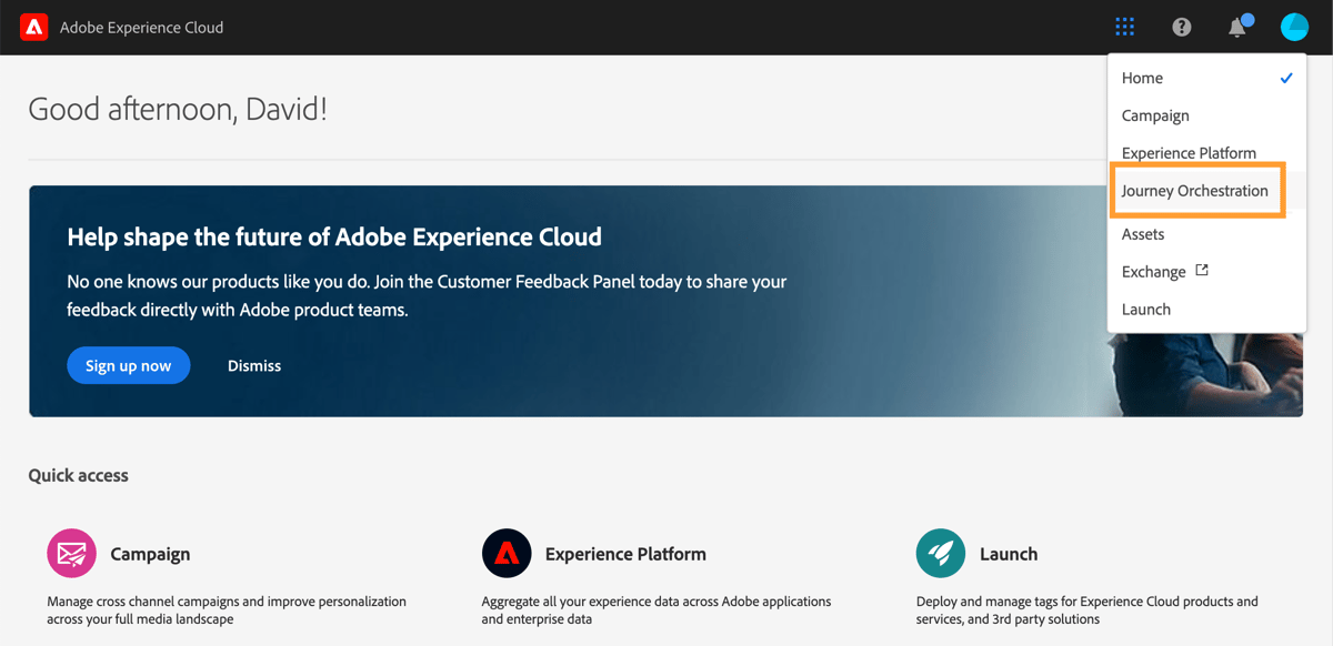 The user interface | Adobe Journey Orchestration