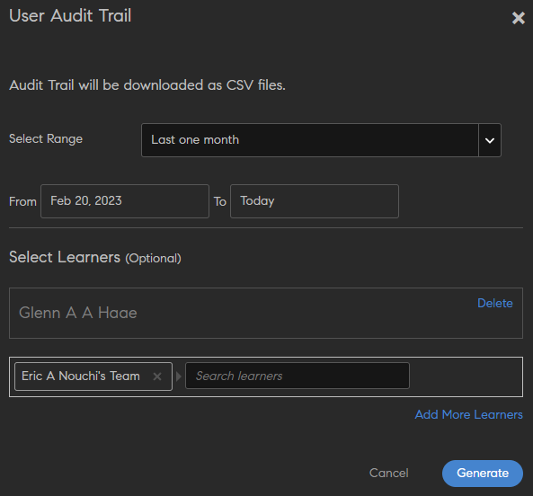 Download User Audit Trail Report