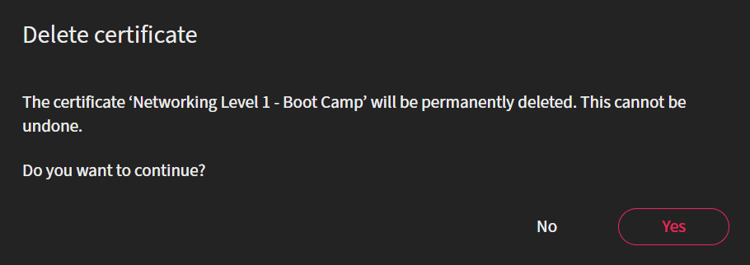 Delete certificate confirmation
