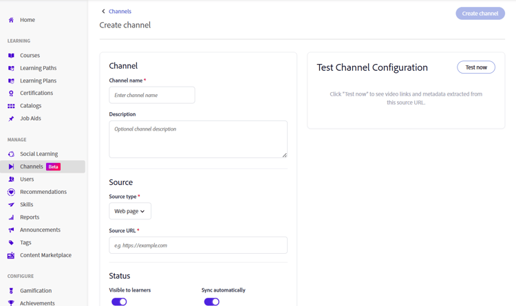 Create Channel Content Source