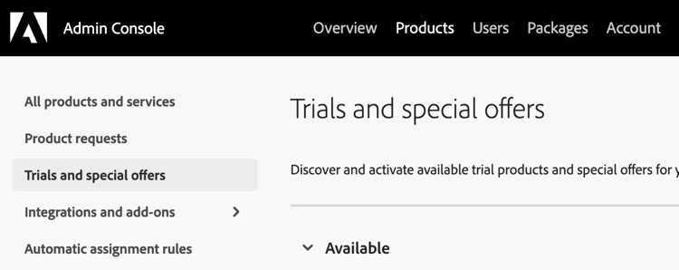 Trials and special offers in Admin Console
