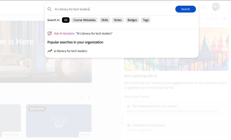 Access the Learner Assistant from search bar