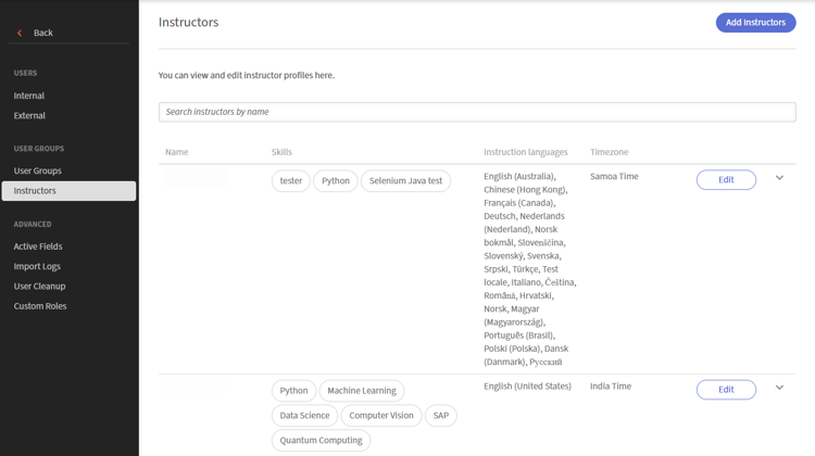 Access Instructors Tab
