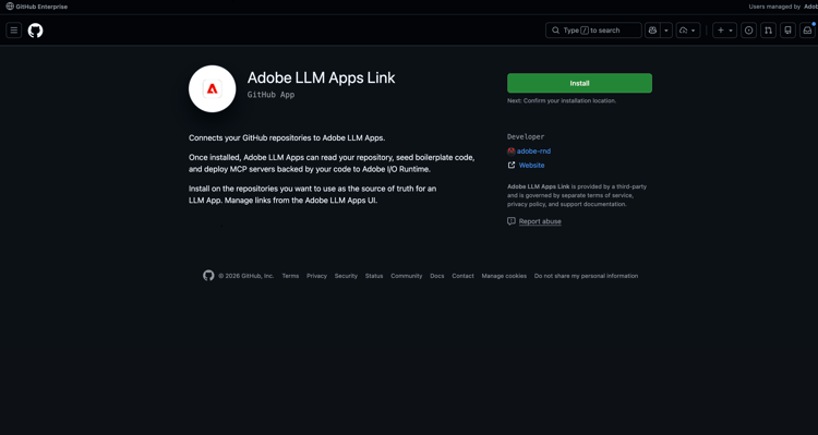 Adobe LLM Apps Link — GitHub App install page