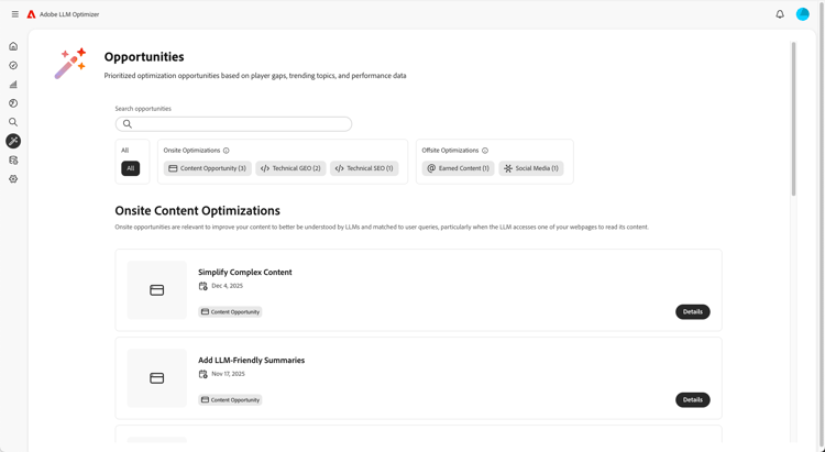 Opportunities dashboard