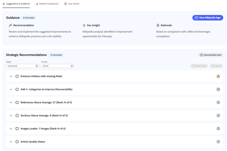 Suggestions and Guidance tab