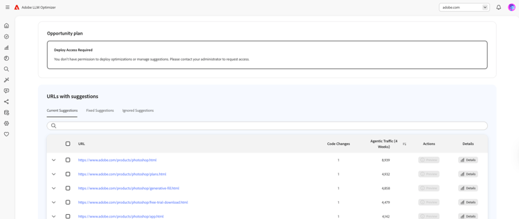 Optimize at Edge deploy actions hidden for read-only users