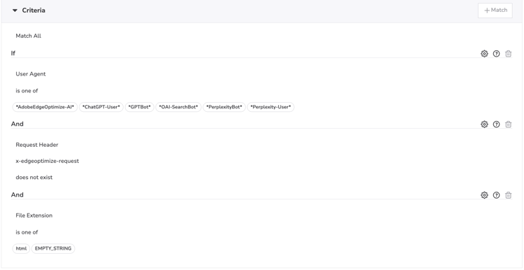 Set routing criteria