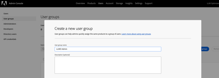 Create LLMO Admin IMS group