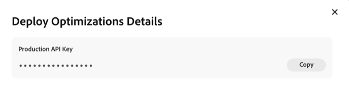 Production API key in Deploy optimizations details