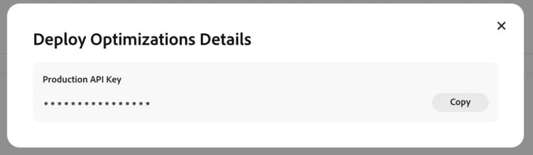 Production API key in Deploy optimizations details
