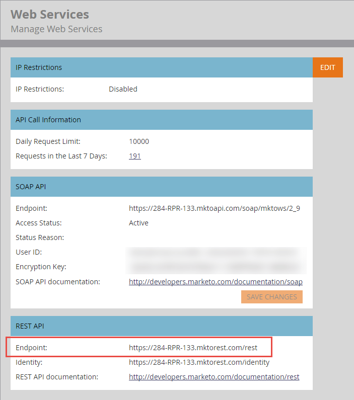 Web Services Base URL Endpoint