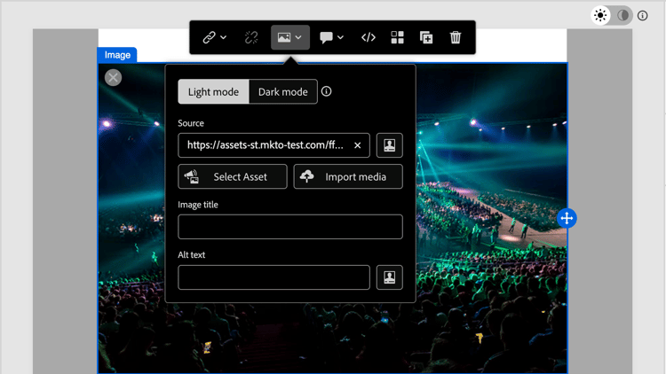 Use the toolbar to choose a source to select an image file for the image component