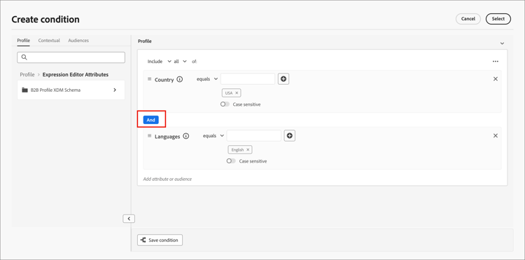 Toggle the logic setting between And and Or