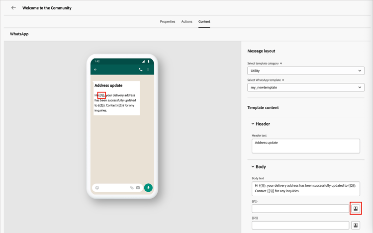 Variables in the WhatsApp template