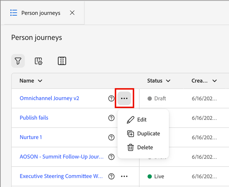 Draft person journey More menu