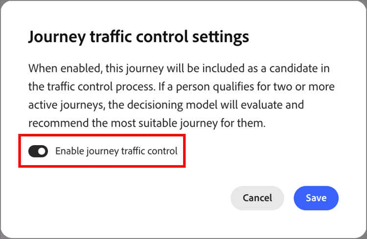 Journey traffic control - enable toggle