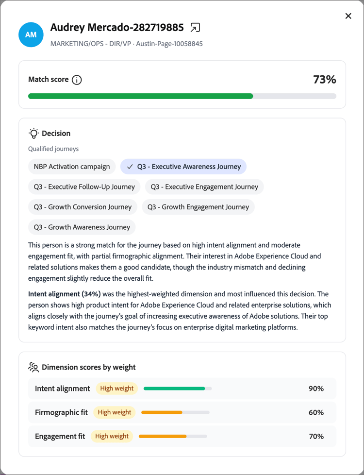 Journey traffic control - Simulate scoring results - profile details