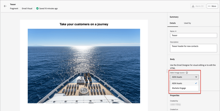 Select AEM Assets as the image source in the properties