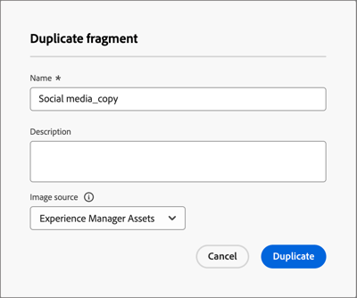 Enter a name and description for the duplicated fragment