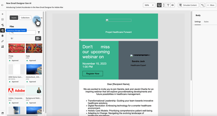 Choose an AEM Assets repository to access the image assets