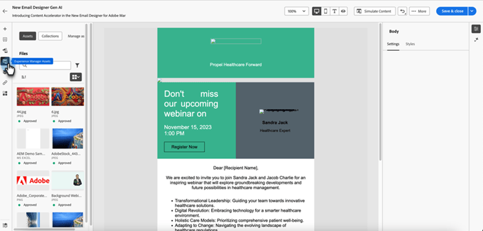 Click the Assets selector icon to access the image assets
