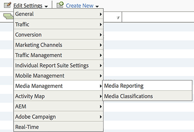 Report suite manager menu screenshot