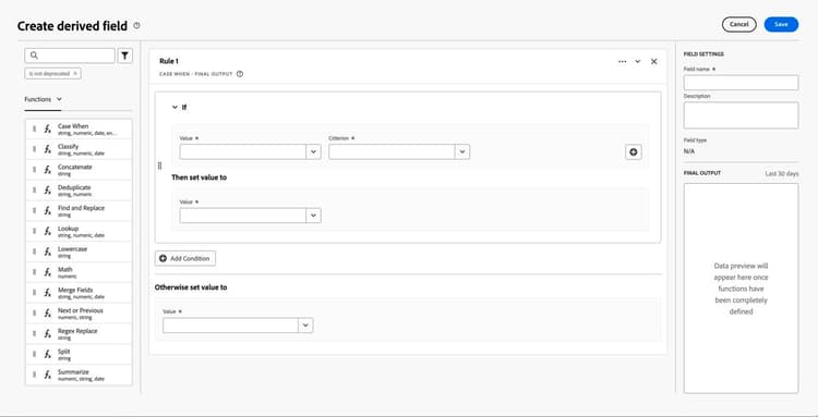 Customize the new field to create a data view