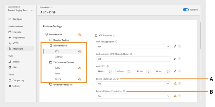 Enable Single Sign On for a specific platform