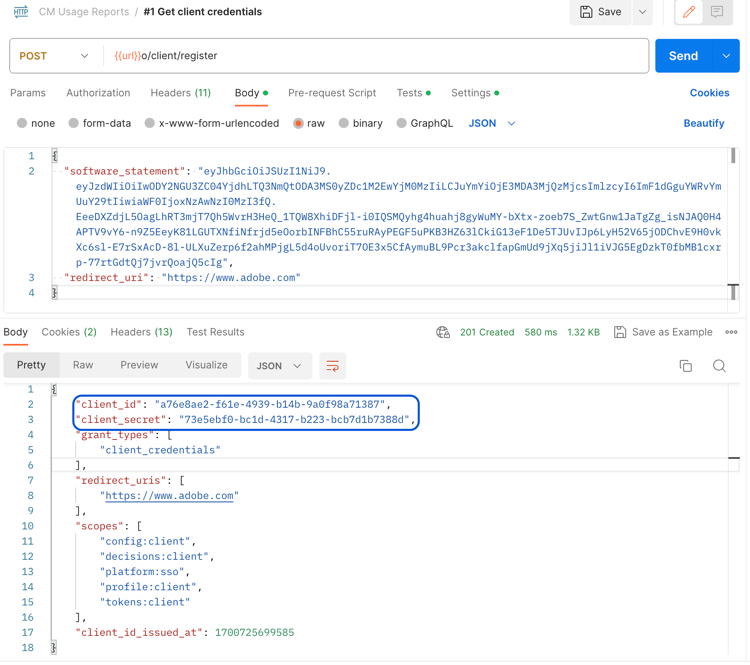 Get client credentials