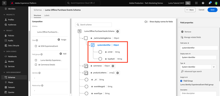 Add the data type to the field group