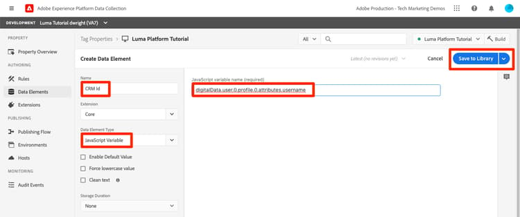 Add Data Element for the CRM Id