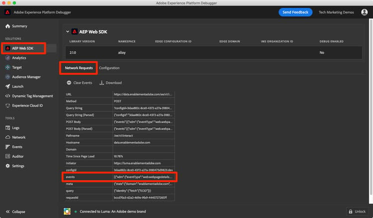 Adobe Experience Platform Web SDK request