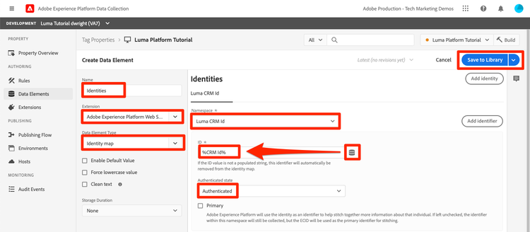 Add the CRM Id to the Identity Map data element