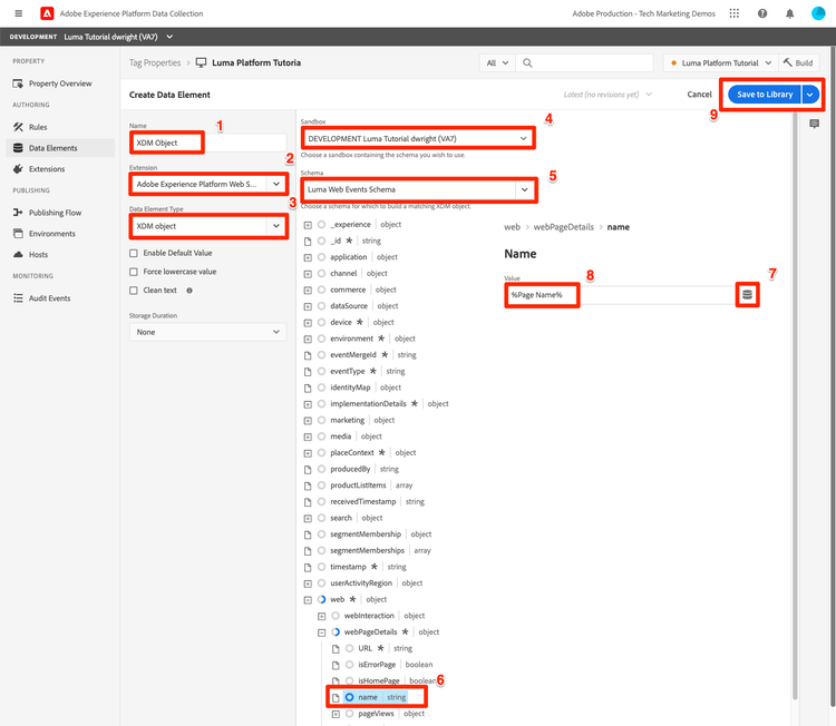 Map the page name to the XDM Object data element