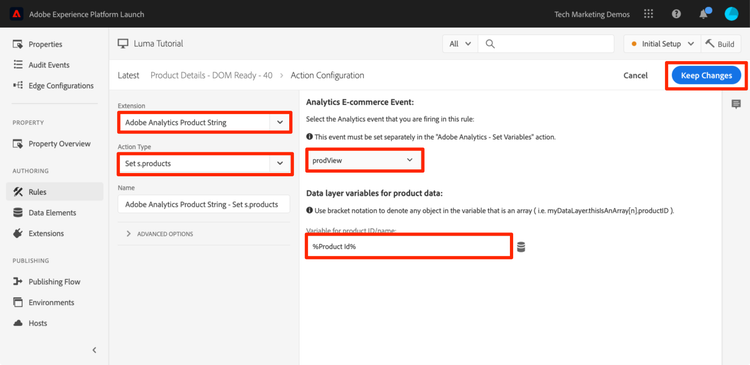Add the Product String Variable using the Adobe Analytics Product String extension