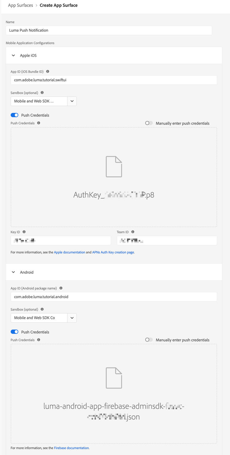 Create a new push credential configuration in Journey Optimizer