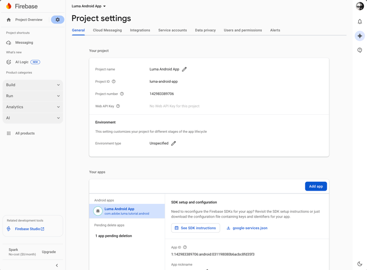 Firebase console