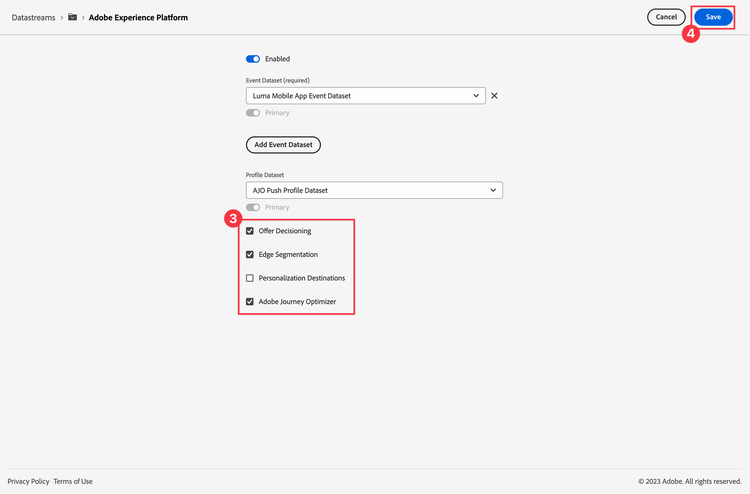 AEP datastream configuration