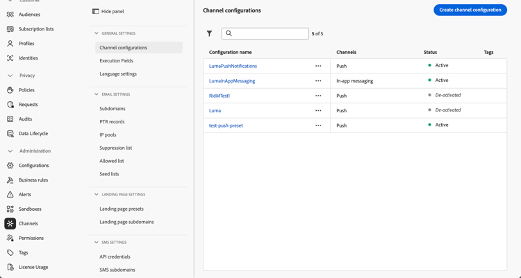 Create a new channel configuration