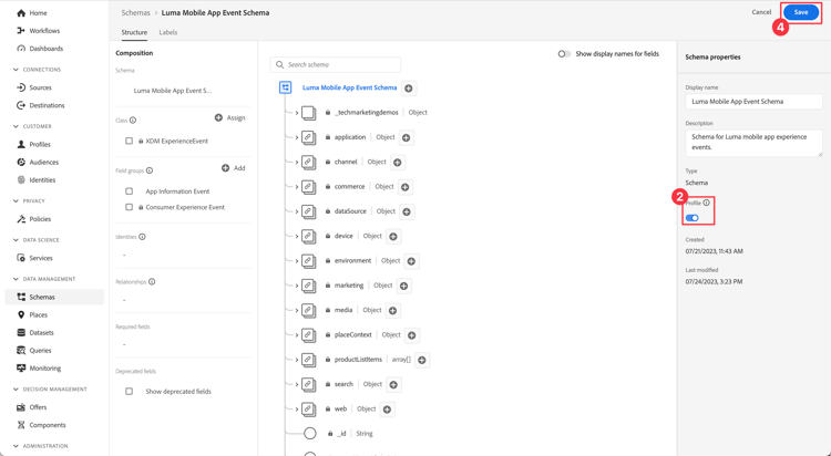 enable the schema for profile