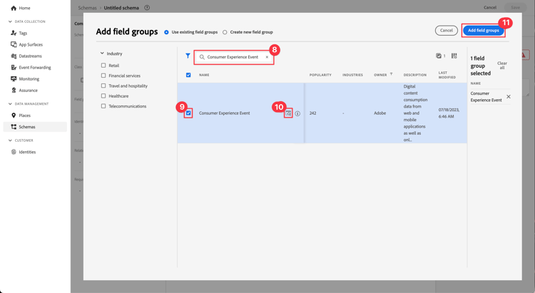 Selecting field group