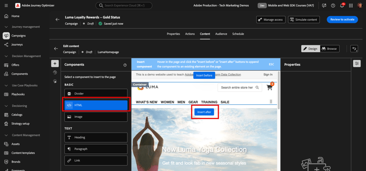 Explore the components pane