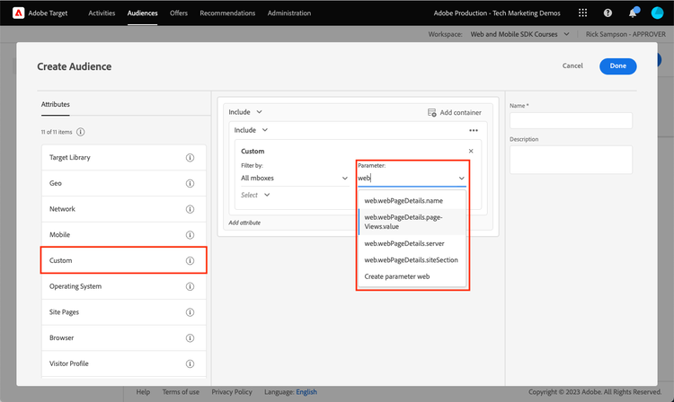 Validate in Target custom attribute